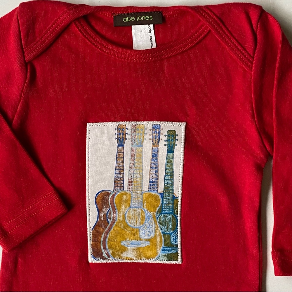 Guitar Shirt Outfit 3-6 Min New One Piece Red Long Sleeve  Guitars Music Art